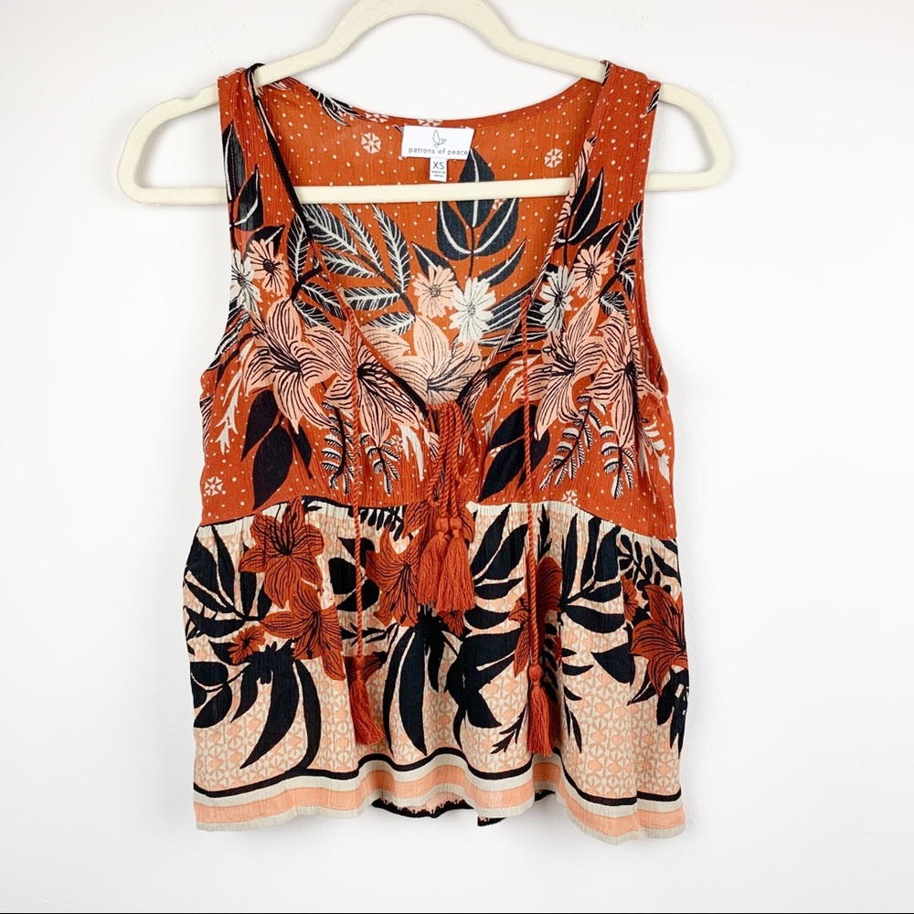 Patron’s of Peace Orange Floral‎ Boho Flowy Top